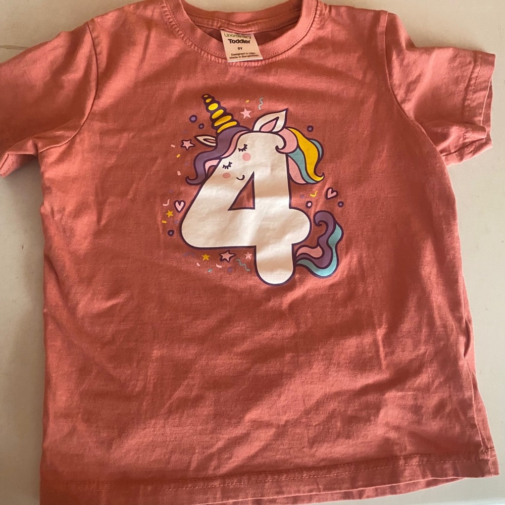 Unordinary Toddler Girls Pink Unicorn 4th Birthday Graphic T-Shirt 5 Y